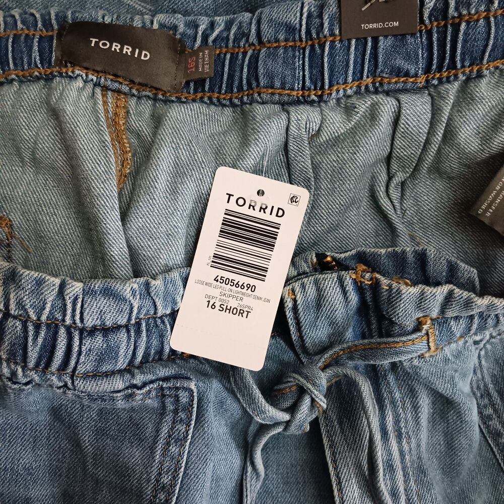 torrid Light Wash Blue Wide Leg Jeans - Drawstring Waist - Picture 7 of 10